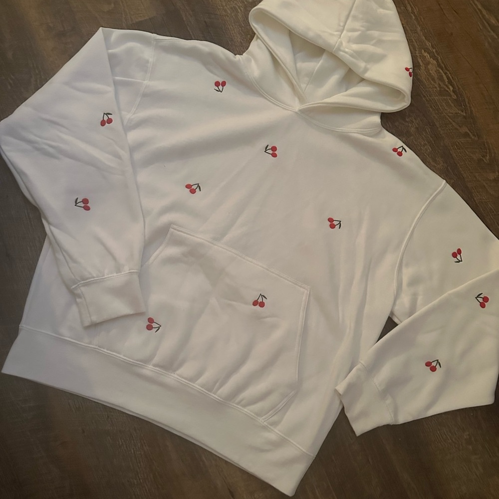 Reflex White Pullover Hoodie with Cherry Embroidery - Size XL